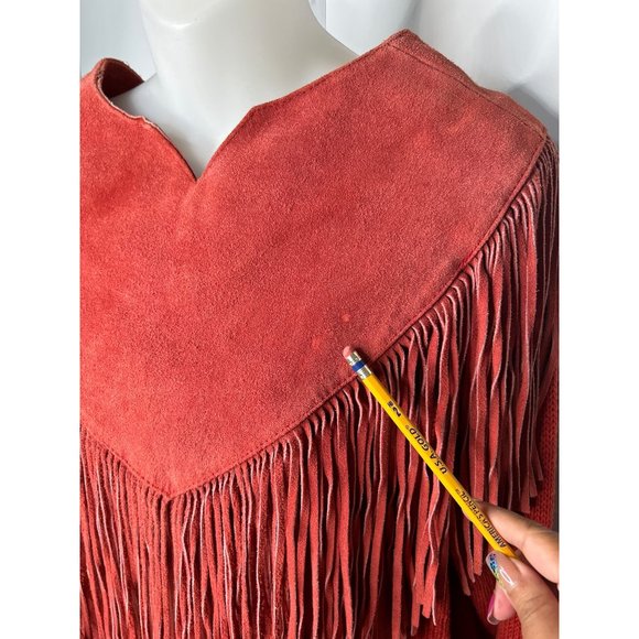 Pioneer Wear Sweater LARGE Cowgirl Cowboy Carter Fringe Suede Orange VTG 70s 80s - Picture 8 of 12